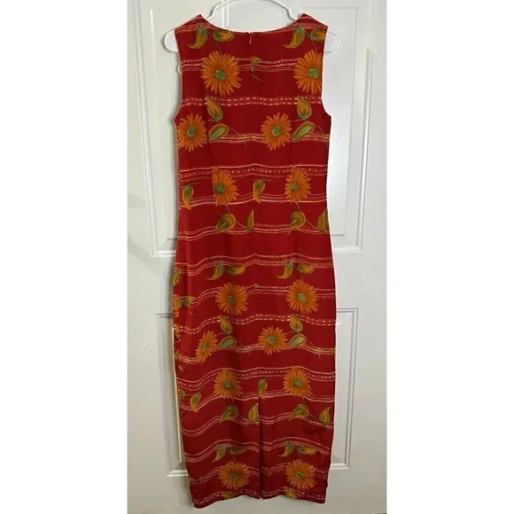 SPENSER JEREMY Womens 100% Silk Red Maxi Dress Button Up 2pc Set Daisy Sz 10 - Picture 3 of 12